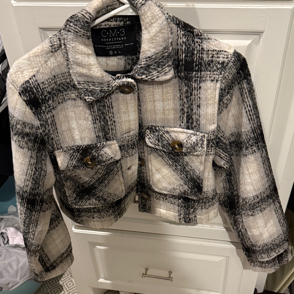 Plaid cropped Jacket - Black and Cream